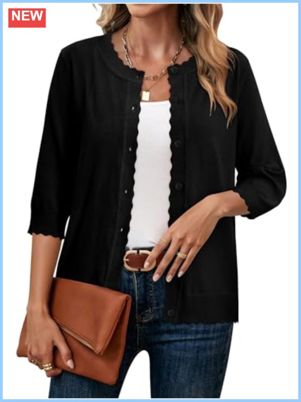 KISSMODA Womens Lightweight Cardigan Sweater 3/4 Sleeve V-Neck Button Casual